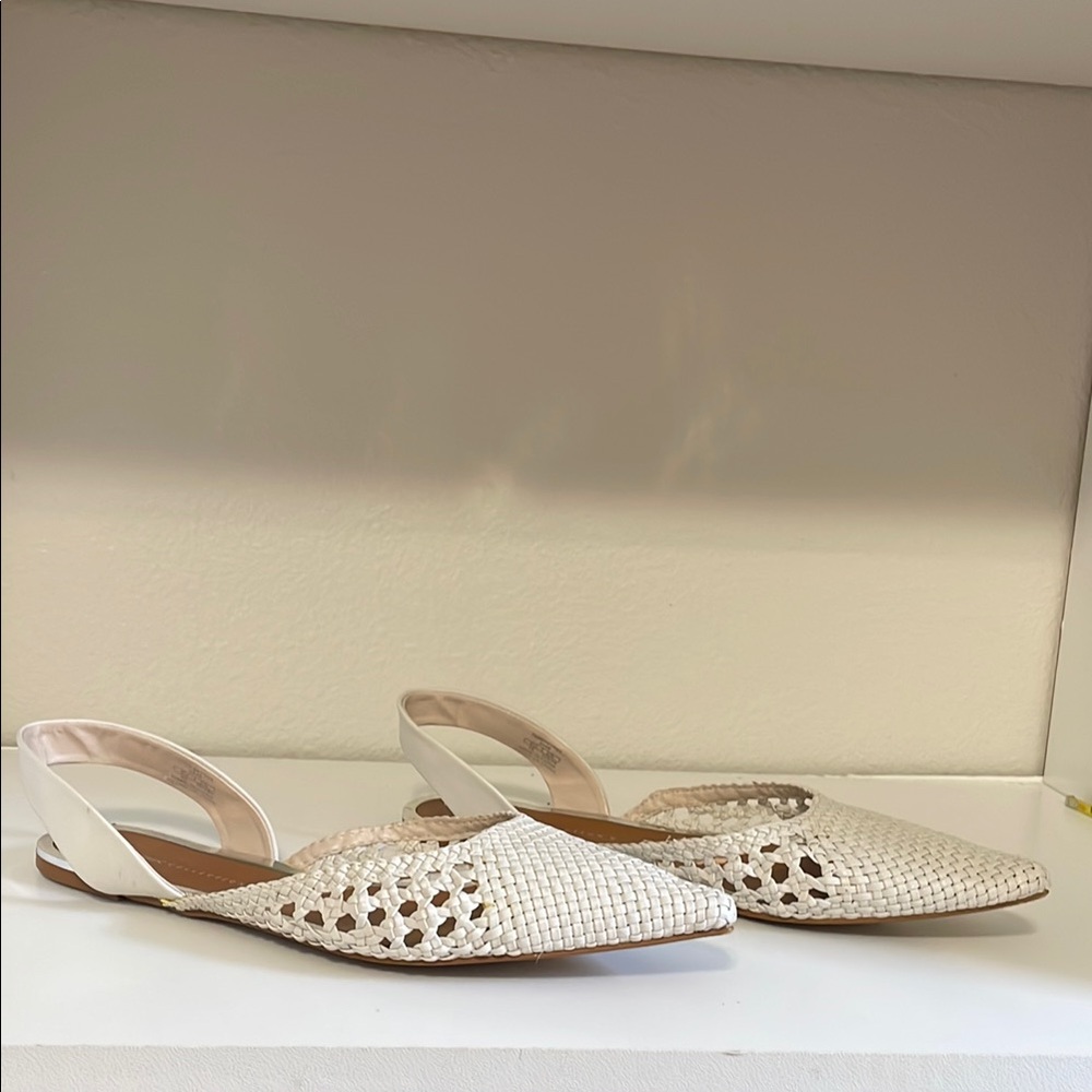 Zara White Perforated Flats Loafers